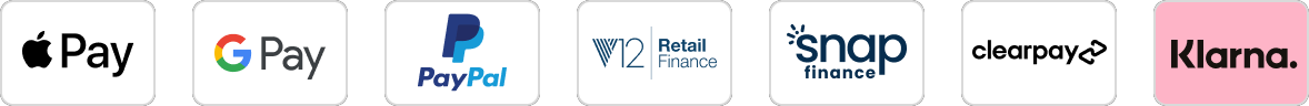 Apple Pay, Google Pay, PayPal, V12 Retail Finance, Snap Finance, Clearpay and Klarna accepted