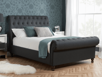 Tufted leather sleigh bed discount