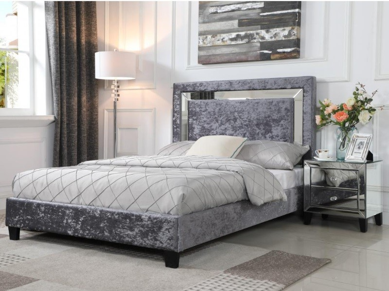 Heartlands Furniture Augustina Crushed Velvet Bed with Mirror at