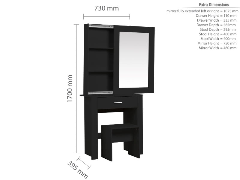 Evelyn 1 Drawer Sliding Mirror Dressing Table - image 7