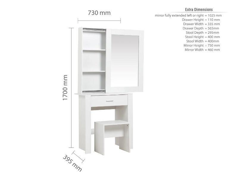Evelyn 1 Drawer Sliding Mirror Dressing Table - image 7