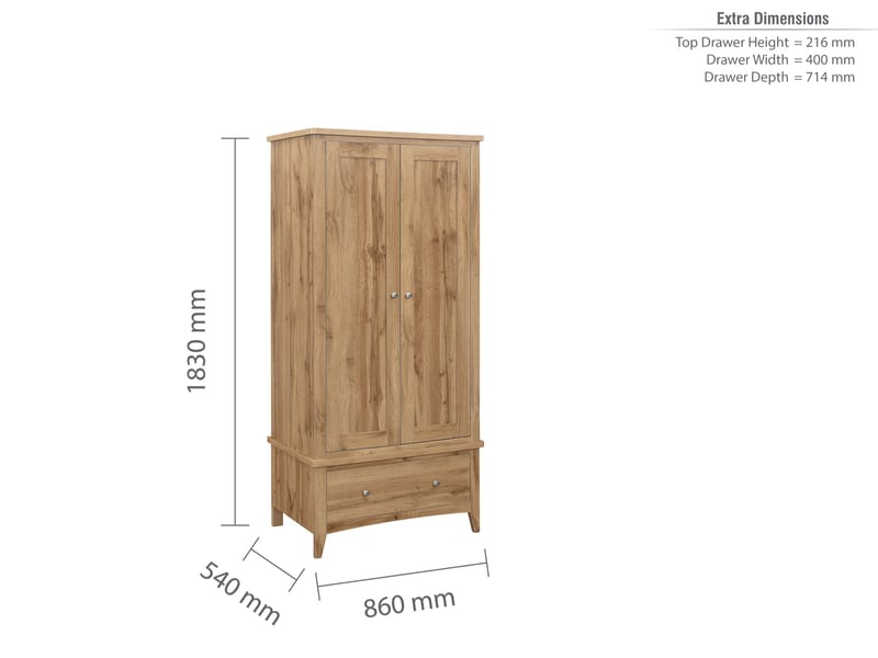 Hampstead 2 Door 1 Drawer Wardrobe - image 8
