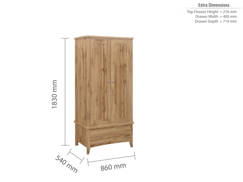 Hampstead 2 Door 1 Drawer Wardrobe - image 8