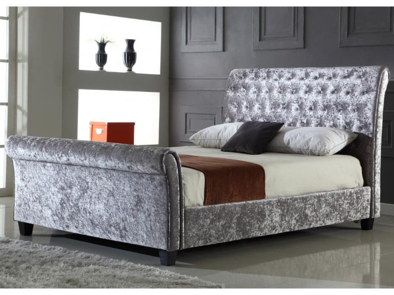 Serenity Crushed Velvet Bed in Silver - image 1