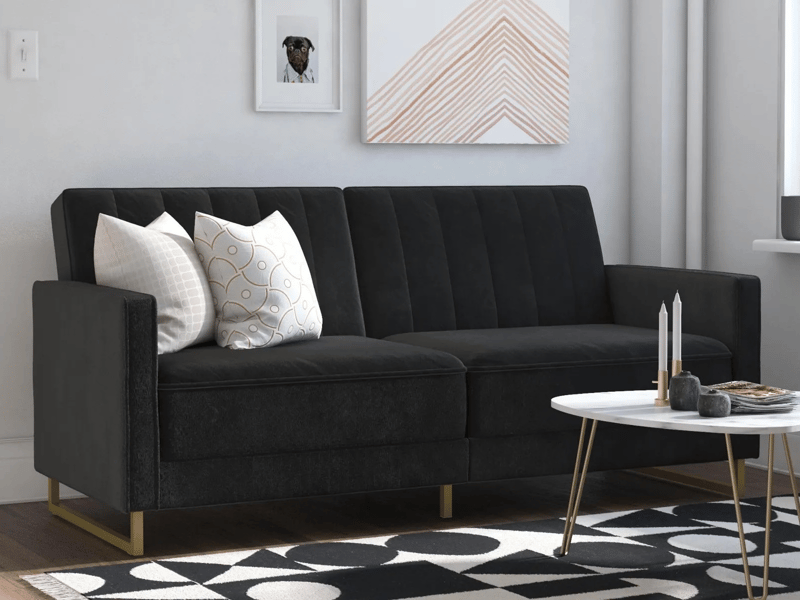Skylar Velvet Sprung Seat Sofa Bed with Gold Sleigh Legs - image 2