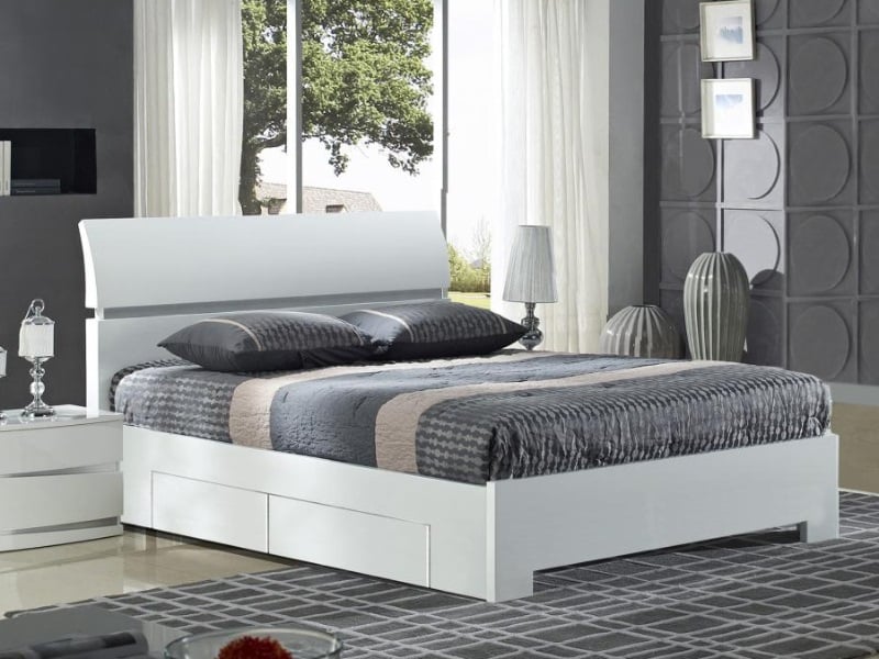 Widney White High Gloss Bed with 4 Drawers - image 1
