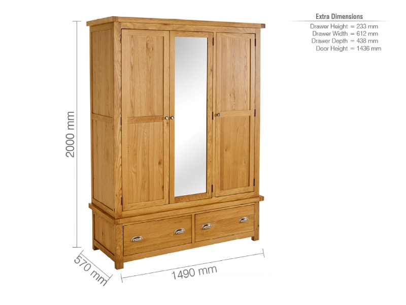 Woburn 3 Door 2 Drawer Wardrobe Oak - image 4