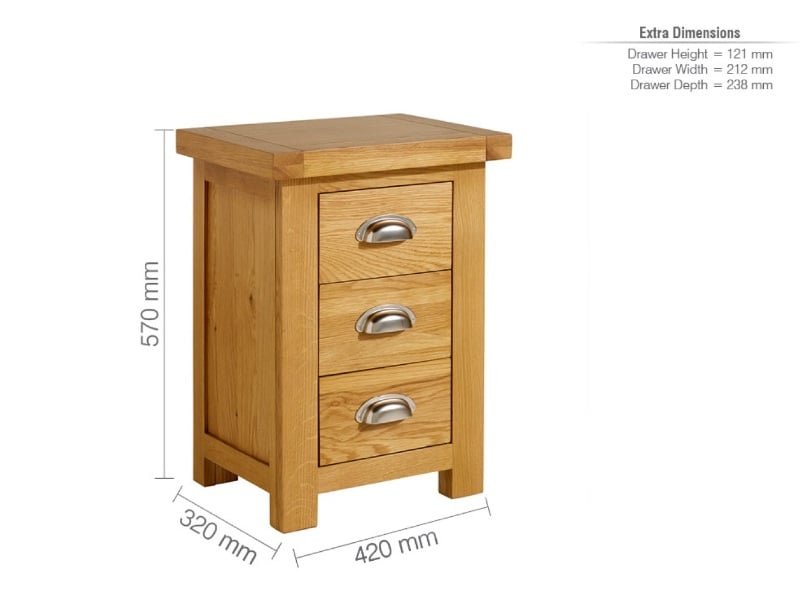 Woburn Small 3 Drawer Bedside Oak - image 5