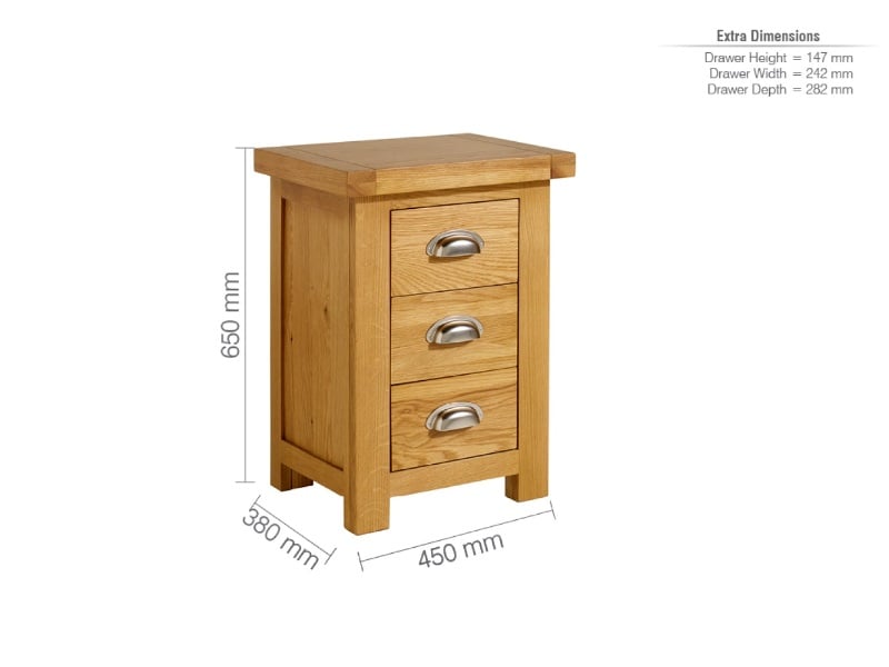 Woburn 3 Drawer Bedside Oak - image 3