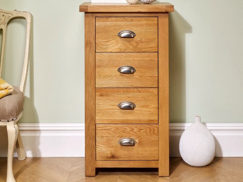 Woburn 4 Drawer Narrow Chest Oak - image 1