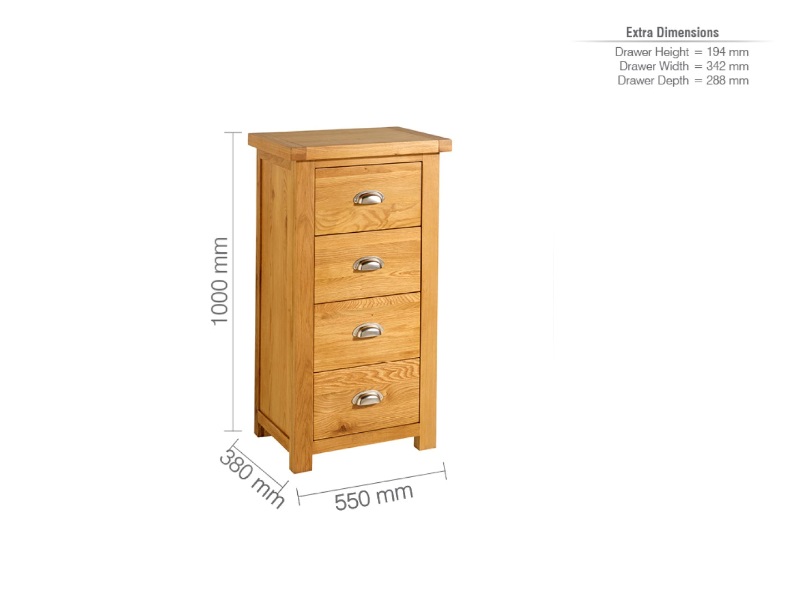 Woburn 4 Drawer Narrow Chest Oak - image 3