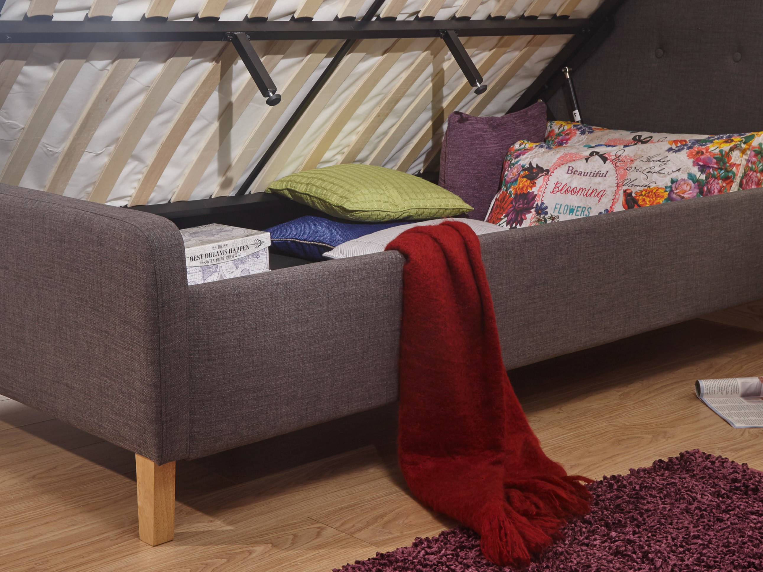 GFW Ashbourne Side Ottoman Dark Grey Ottoman Bed at Mattressman