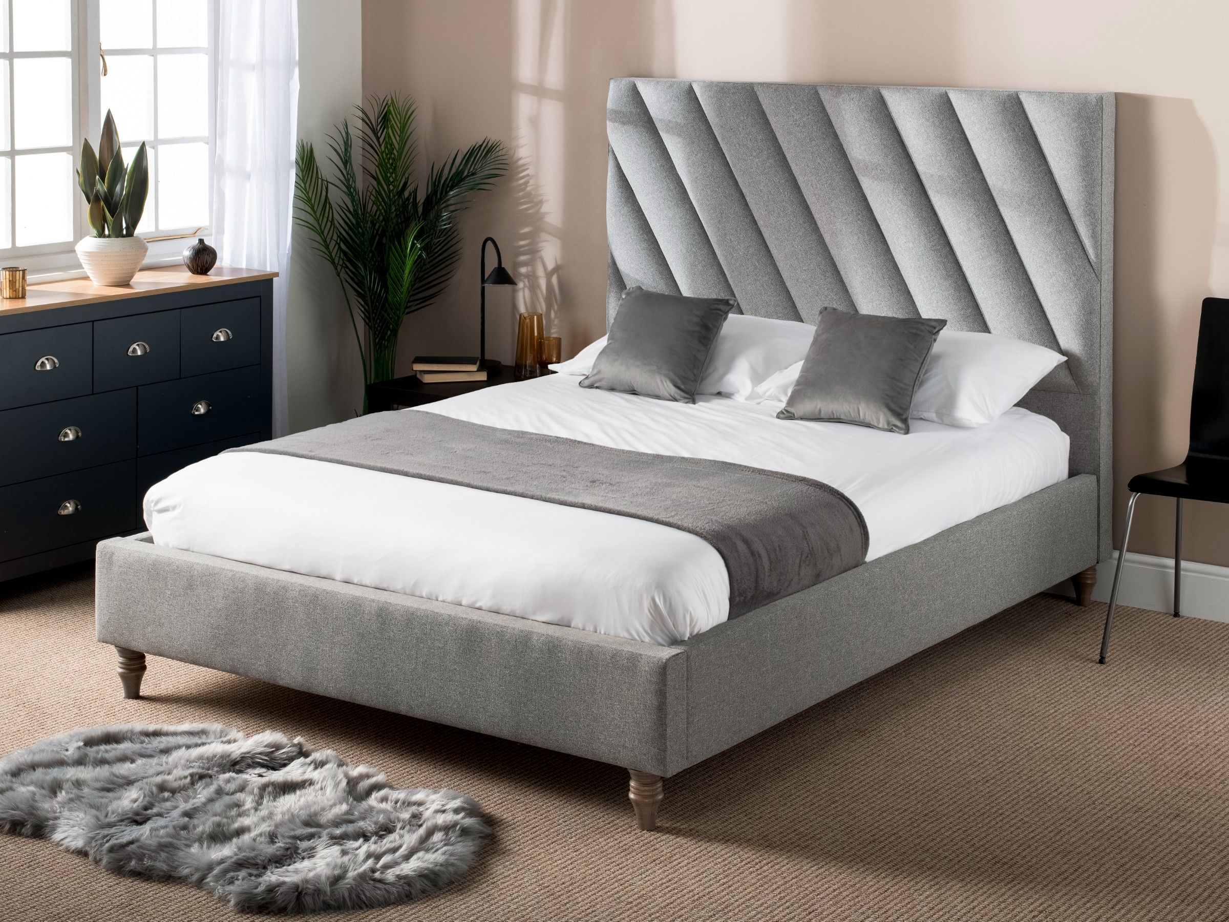 British Bed Company Delilah King Size Plush Velvet Beige Fabric Bed thumbnail