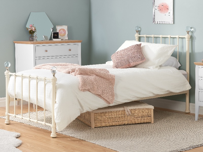 Cream metal bed frame deals