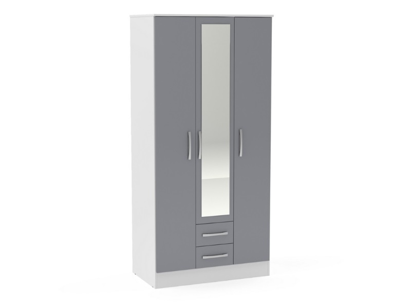 Birlea Lynx 3 Door 2 Drawer Wardrobe White and Grey Wardrobe thumbnail