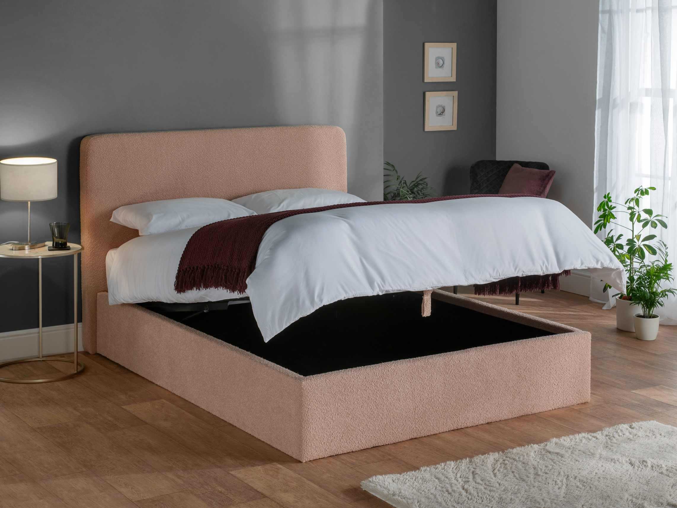 Snuggle Beds Olivia Boucle King Size Cloud Pink Ottoman Bed thumbnail