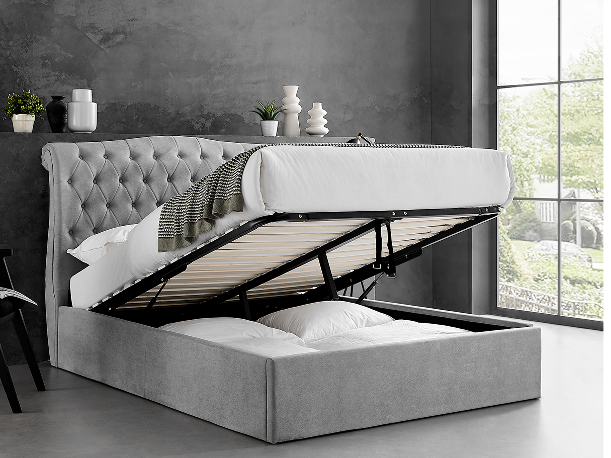Click to view product details and reviews for Limelight Rosa Storage King Size Light Grey Ottoman Bed. Click to view product details and reviews for Limelight Rosa Storage King Size Light Grey Ottoman Bed.