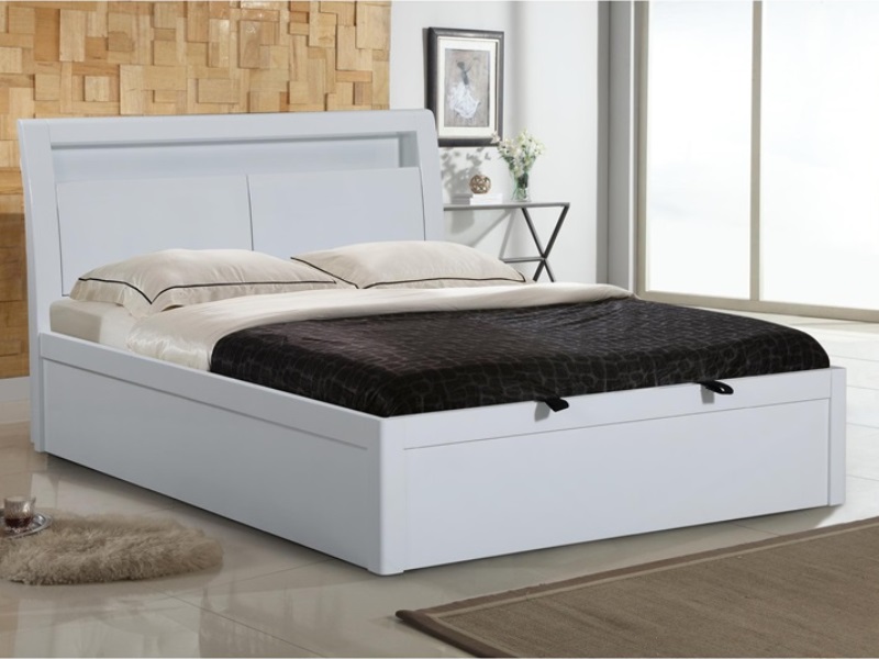 Heartlands Furniture Tanya White High Gloss Storage Bed King Size White Wooden Bed thumbnail