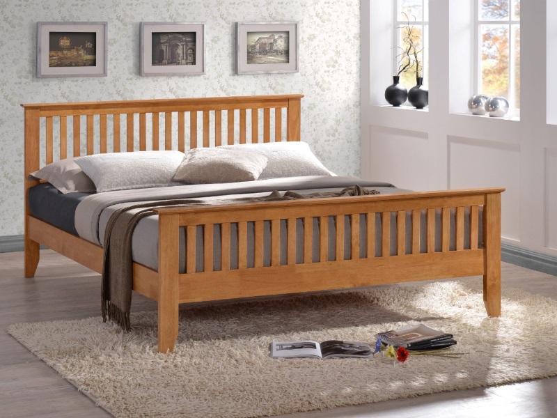 Time Living Turin King Size Honey Oak Wooden Bed thumbnail